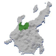 ハニカム構造状の富山県の立体地図
