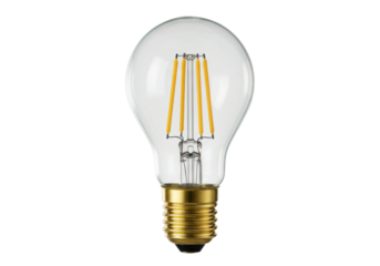 Isolated LED filament bulb shining brightly with energy efficiency on a seamless backdrop