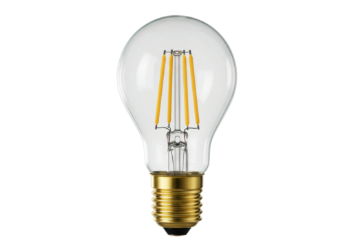 Isolated LED filament bulb shining brightly with energy efficiency on a seamless backdrop
