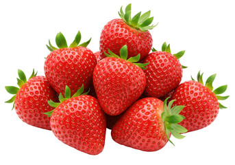 Isolated Pile of Fresh Ripe Strawberries, Juicy Red Fruits, Berry Food, Natural Healthy Diet