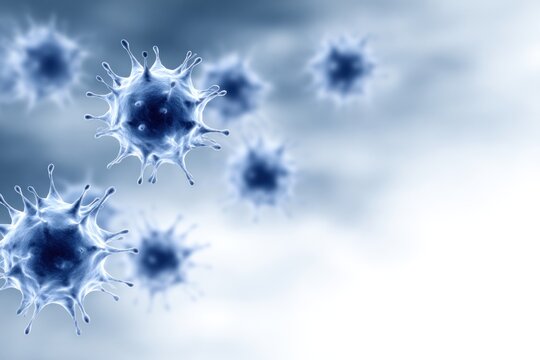 Microscopic Viral World: Explore the intricate details of viral structures, evoking a sense of scientific curiosity and wonder, perfect for illustrating the complexity of biological processes.