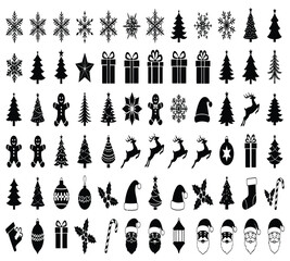Collection of christmas silhouettes isolated on white background, offering a variety of designs for celebrations, holidays, and festive occasions, perfect for graphic design