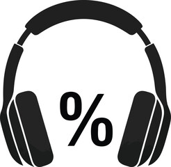 Black headphones with percentage symbol graphic audio