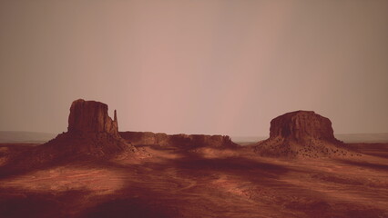 A computer generated image of a desert landscape