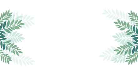 Decorative border of light and dark green leaves on a white background.