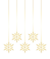 Golden hanging snowflakes festive winter design element for new year and christmas 