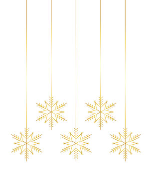 Golden hanging snowflakes festive winter design element for new year and christmas 