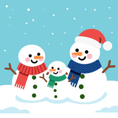 Cute Snowman Family Winter Vector
