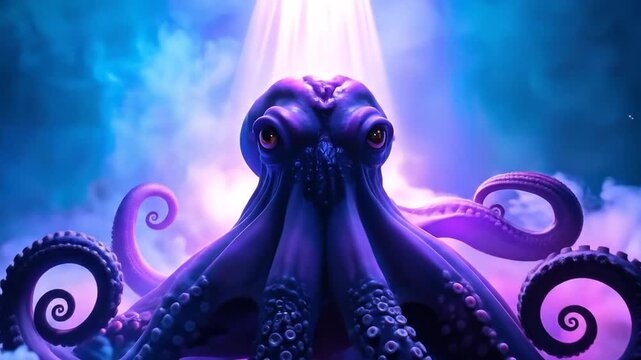 Fantasy octopus with clouds, and spotlight.