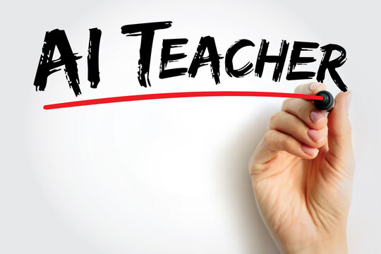 AI Teacher phrase handwritten with red underline, futuristic education concept symbolizing artificial intelligence teaching assistant, digital learning, and classroom automation support