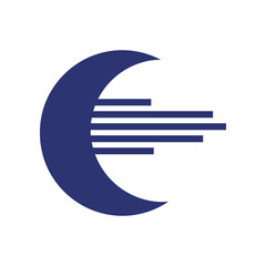 Abstract crescent moon with horizontal lines representing speed and progress.