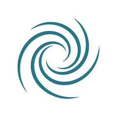 Abstract teal swirl design with curved lines on white background.