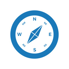 Blue compass icon showing cardinal directions for navigation.