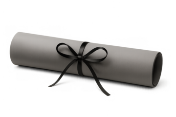 Diploma scroll or certificate tied with a black ribbon symbolizing academic achievement, education, and success, transparent background