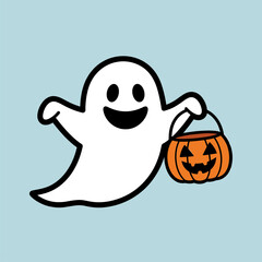 Cute Cartoon Ghost with Pumpkin Candy Bucket for Halloween Trick or Treat
