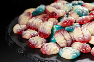 colorful brain shape jelly candies, delicious colorful Halloween sweets