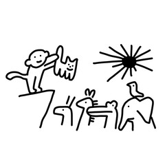 Cave drawing style safari with absurd animal line art.