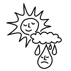 Happy sun and sad rain cloud. Mental health mood graphic