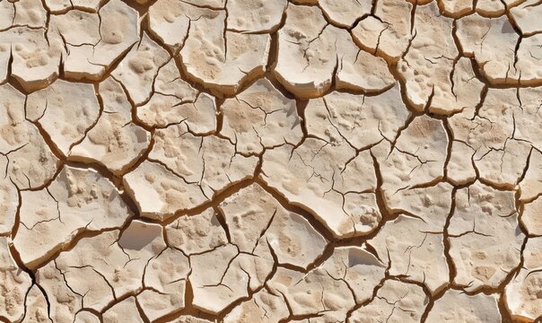 Parched land surface texture with cracked mud soil pattern