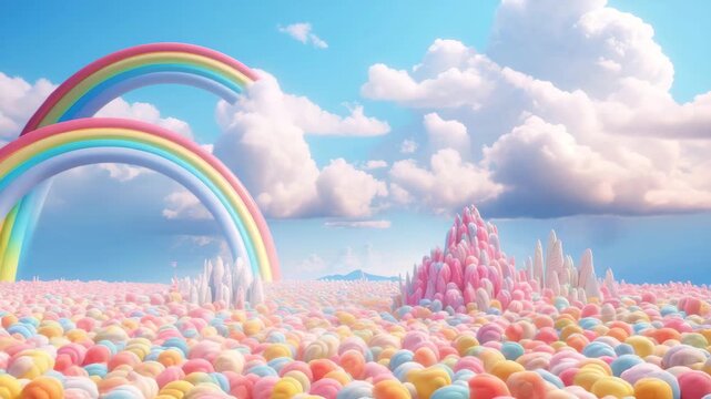 colorful candy fantasy world in sky dream illustrated animation