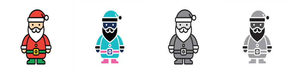 Fototapeta premium Cute Santa Claus standing in simple flat Christmas illustration icon set multiple style collection