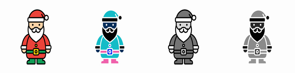 Obraz premium Cute Santa Claus standing in simple flat Christmas illustration icon set multiple style collection