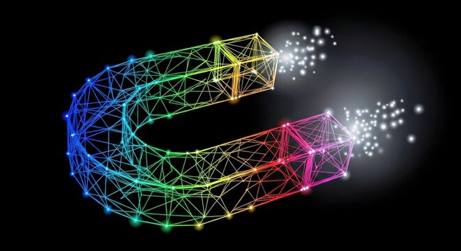 Abstract White Wireframe Magnetic Attraction Geometric Design