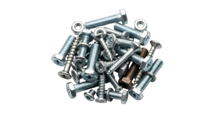 Assorted screws and bolts isolated on transparent background