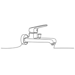 Wall-mounted bath faucet in black and white line art style