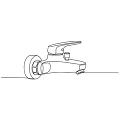 Wall-mounted faucet illustration in black and white line art