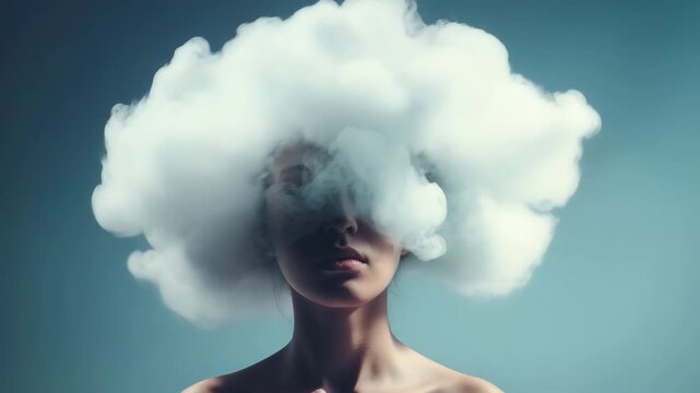 womans head inside cloud mental health concept animation - Powered by Adobe