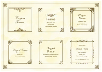 エレガンスなフレームセット、飾り罫、装飾デザイン、上品なあしらい　茶