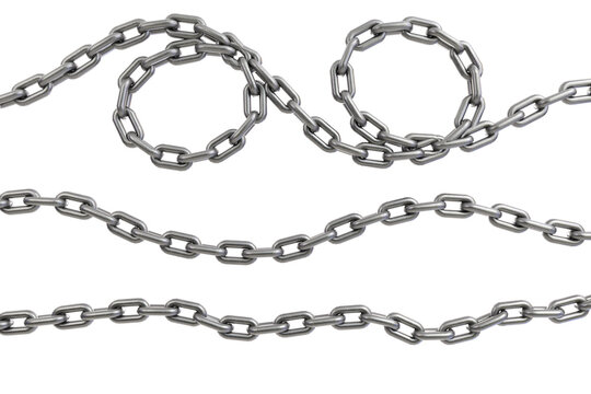 Metal chain link &ndash; curved and looped steel chain isolated on transparent background