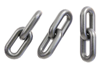 Metal chain link &ndash; single steel chain segments isolated on transparent background
