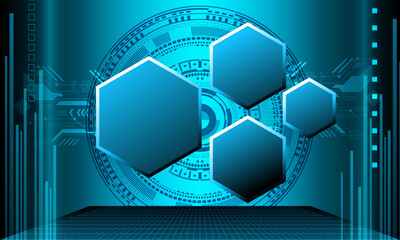 blue hexagon shape circuit with lines connecting cyberspace abstract high technology background