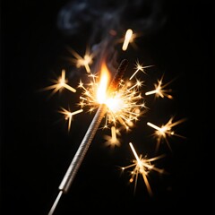 Close-up of a Bright Burning Sparkler Against a Dark Background Creating Golden Light Trails for Celebrations