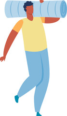 Man carrying yoga mat preparing for fitness workout