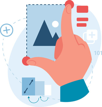 Hand resizing image or design element on screen