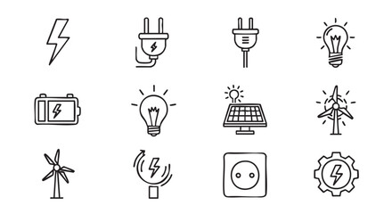 Hand drawn illustration of renewable energy sources and sustainability elements