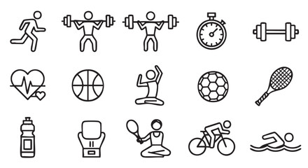 Health and Fitness Icons Line Art Collection for Wellness Designs