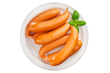 Sausage meat pork or chicken meat fast food natural tasty appetizer fresh delicious gourmet food background on the table rustic top view copy space