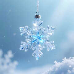  Close-up of a Sparkling Glass Crystal Snowflake Ornament Hanging Against a Bright 