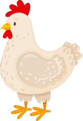 White chicken hen standing farm animal drawing