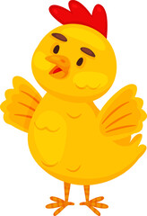 Yellow cartoon chick standing smiling welcoming
