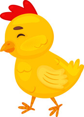 Cute cartoon chick happily walking with eyes closed