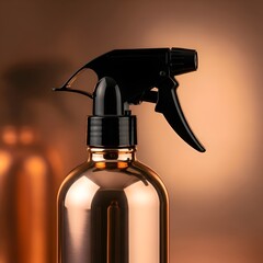 Close-Up Copper Spray Bottle with Black Nozzle on Copper Background