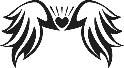 Flying heart with decorative angel wings illustration