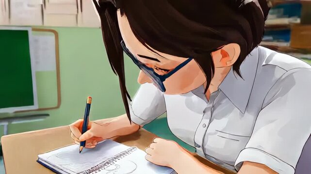 Hands drawing in a notebook with a pencil