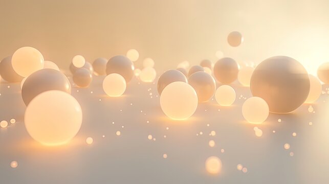 Minimalist Composition of Softly Glowing Orbs Floating in Empty Space, Unified Field of Light in Warm White and Peach