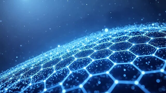Abstract hexagonal grid with glowing particles